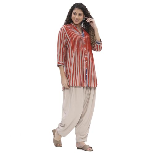 Chemise droite en modal imprimée femme orange BIBA taille M chic