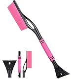 Lasnten 24'' Snow Brush and Ice Scraper for Car Windshield, 2 in 1 Detachable Snow Scraper with Soft Grip Handle and Additional Handhold, Multi-Functional Removal Tool for Car, Truck, SUV, Pink