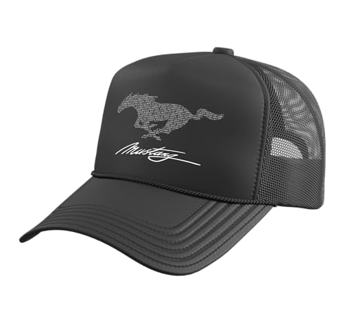 Mustang Model Names Trucker Hat with Adjustable Mesh Back Black