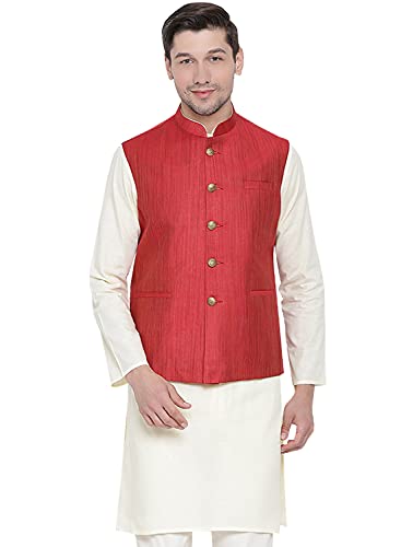 Image of VASTRAMAY Men's Beige Cotton Blend Ethnic Jacket