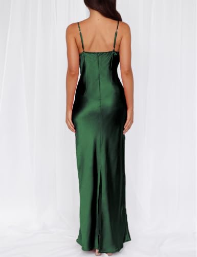 Image of Formal Satin Silk Spaghetti Strap Maxi Dresses for Women Wedding Guest