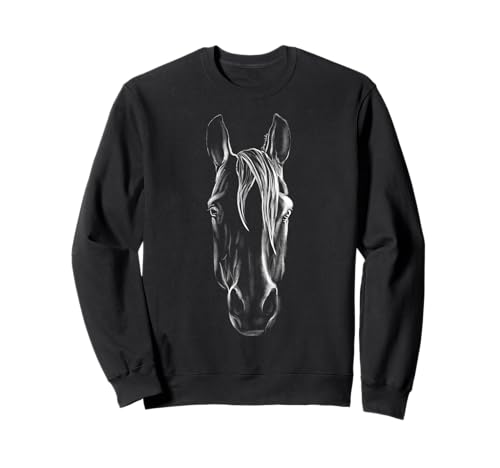 Cheval Artistique Graphique Dessiné à la Main Poney Art Blanc Noir Sweatshirt