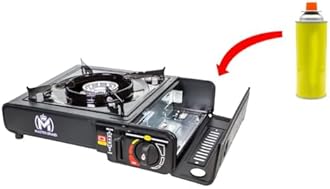 Portable Gas Cooker Stove with 4 Butane Canisters and Carry Case, Lightweight, Compact Outdoor Camping Stove, Premium Burner, Automatic Ignition (pack of 4)