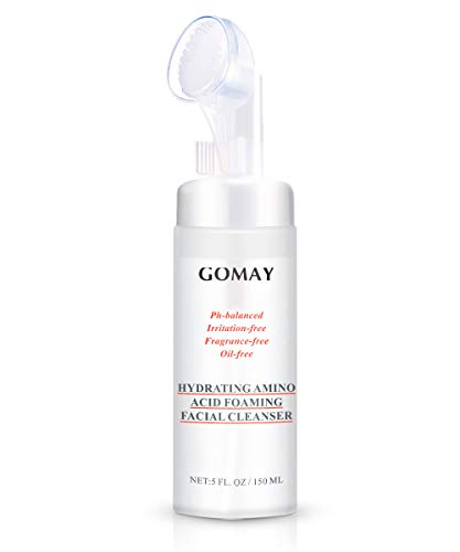 GOMAY Hydrating Amino Acid Foaming Facial Cleanser, Daily Face Wash for Makeup Remover with Face Cleansing Brush