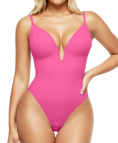 Popilush Shapewear Bodysuit for Women Tummy Control Deep V Neck Backless Body Suits for Women Thong Tank Tops Large