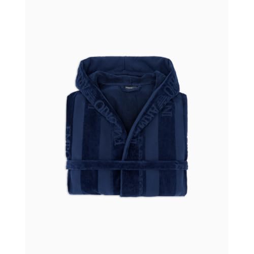 Emporio Armani Unisex Logo Stripe Soft Cotton Hooded Bath Robe2