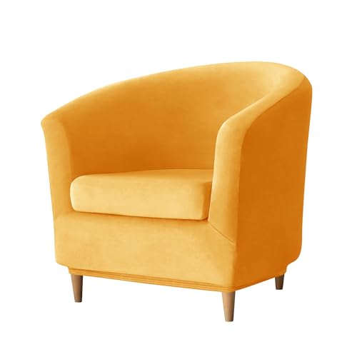 Deisy Dee 2 Piece Velvet Club Chair Slipcover Stretch Barrel Chair Covers Accent Chair Cover Removable Couch Furniture Protector Arm Chair Cover for Living Room (Yellow)