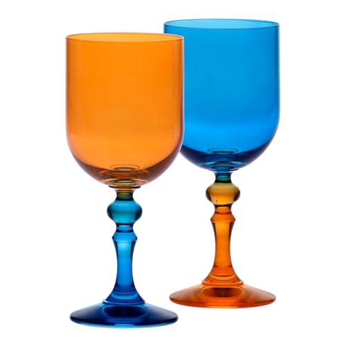 Krosno – Bicchieri colorati per vino rosso e bianco, mocktail e acqua – 2 x 300 ml – Collezione Bubble – Arancione-Blu – Cristallo senza piombo – Dipinti a mano