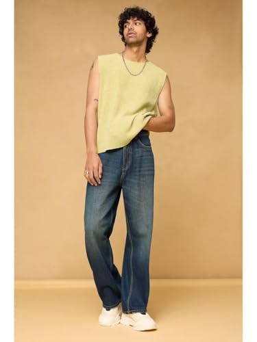 Image of M Q Denim Men's Straight Fit Jeans | Mid Wash Whisker Spray | Comfortable Cotton Denim for Daily & Casual Wear