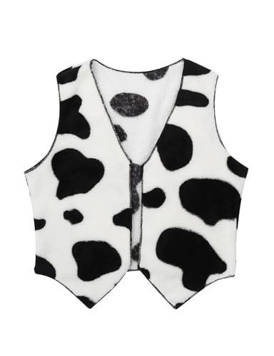 Yihuimin Unisex Kids Cowboys Cowgirls Soft Flannel Vest Cow Printed Waistcoat Tops for Fancy Dress Black&White 6 Years