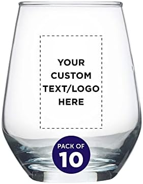 Custom Silica Stemless Wine Glasses 12 oz. Set of 10, Personalized Bulk Pack - Restaurant Glassware, Perfect for Red Wine, White Wine, Cocktails - Clear