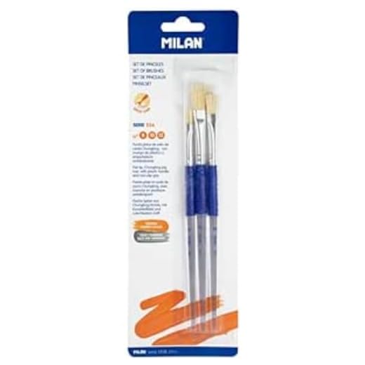 Blíster 3 Pinceles Planos (Pelo cerda Chungking) Mango de plástico Ergo,Serie 526 nº 8, 10 y 12 Azul