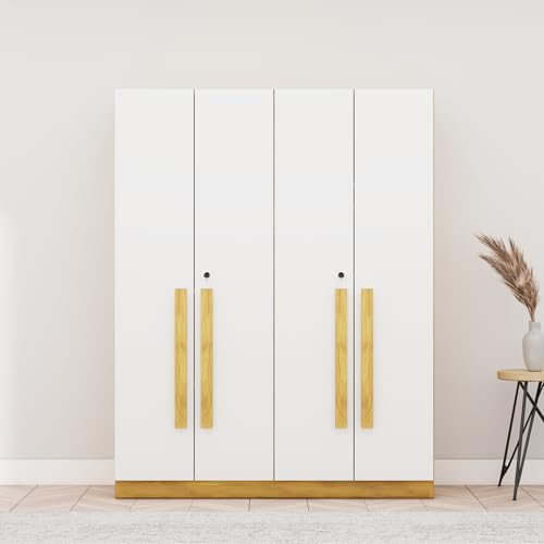 Image of Bniture 4 Door Wardrobe for Bedroom with Lockable Door & Hanging Space | Almirah for Clothes with Elevated Bottom Base | Wardrobe for Storage | 3 Years Warranty (Giant Wood & Frosty White, 4 Door)