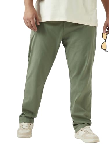 Image of Bewakoof Men's Mid Rise Solid Regular Fit Pure Cotton Plus Size Pant