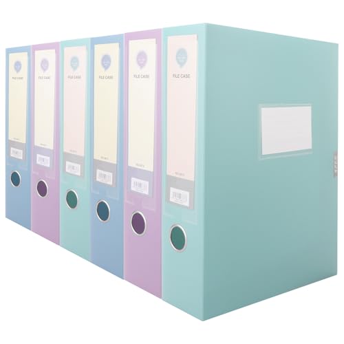 Oungy 6 Pack Box Files Foolscap A4 File Box with Ring Pull and Catch 75mm Spine 3Colours Plastic Filing Box Document Box for Office School Home