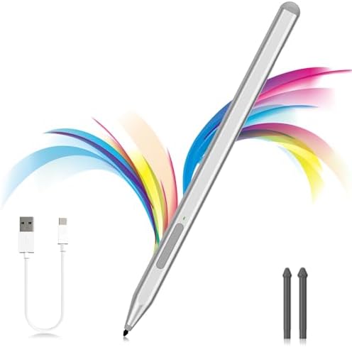 Milikilo Stylus Pen for Microsoft Surface Pro11/10/9/8/X/7+/6/5/4/3, Surface Go 4/3/2/1, Surface Laptop1-6/Studio/Book 3/2/1 with Eraser Side Button,Palm Rejection,Tilt Function,1024 Pressure, Silver