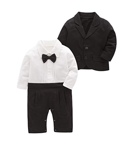 May's Baby Boys Blazer Long Sleeves Gentleman Romper with Bowtie Outfit 2 Pieces Sets (6-12 Months) Black