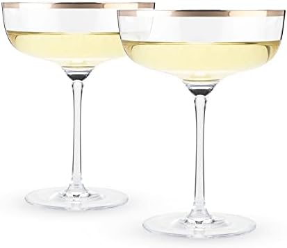 Twine Copper Rim Crystal Coupe Glasses, Electroplated Copper Rim - Set of 2, 10oz