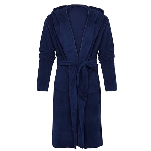 Men's hooded robe solid color warm waist tie4