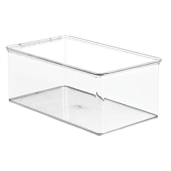 mDesign Plastic Stackable Toy Storage Bin Container Box with Hinge Lid for Organizing Living Room, Play Room, Bedroom, Nursery, Hold Blocks, Puzzles, Books, Lumiere Collection, 2 Pack - Clear