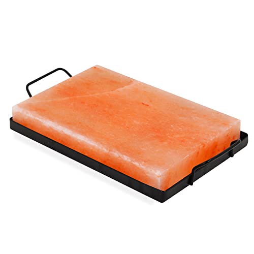 Veristic Accents Himalayan Rock Salt Cooking Block with Metal Tray 12x8x1.5 inches 12lbs - Kosher Food Grade Natural Pink Salt Mined in Himalaya - Use For Grilling, Cooking, Slicing, and Serving