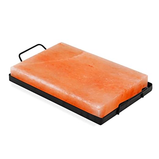 Veristic Accents Himalayan Rock Salt Cooking Block with Metal Tray 12x8x1.5 inches 12lbs - Kosher Food Grade Natural Pink Salt Mined in Himalaya - Use For Grilling, Cooking, Slicing, and Serving