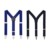 JZK 2x Kinder Hosenträger für Jungen in Schwarz und Marineblau, verstellbar für Kinder von 2~6 Jahren mit einer Körpergröße von 90~130cm, 3 Clips elastische Hosenträger für Kinder