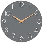 Wall Clock, Gray Wooden Silent Non-Ticking, Decorative Battery Operated Wall Clocks for Bedroom, Kitchen, Home, Living Room, Office, School, Hotel (8 Inch)