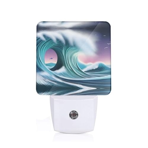 POEZJZW Vast Tsunami Pattern Night Light, in with Dusk to