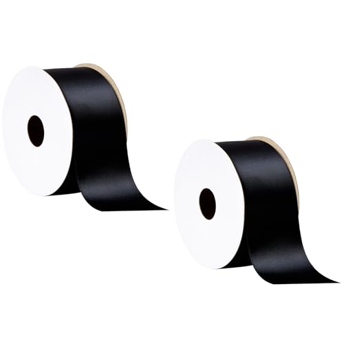 Offray 453832 1.5 Wide Single Face Satin Ribbon for Gift Wrapping Decoration and Crafts Two Pack of 6-Yard Spools Black