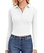 Eyanse White Long Sleeve Collared Shirts for Women Cute Tops,Women's Sexy Deep V Neck Shirt Business Dressy Casual Tops Fitted Tight,L