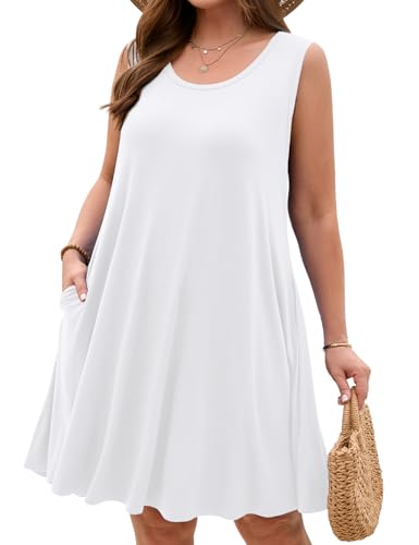 Image of JollieLovin Women Plus Size Curvy Summer Tank Sun Dresses Sleeveless Causal T-Shirt Dress Beach Swing Cover up(L-5X)