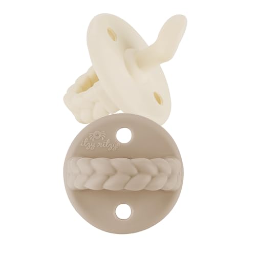 Image of Itzy Ritzy Silicone Orthodontic Pacifiers - Itzy Soother Pacifiers with Collapsible Handle & Two Air Holes for Added Safety, Baby Pacifier For Ages 0 - 6 Months (Buttercream & Toast)