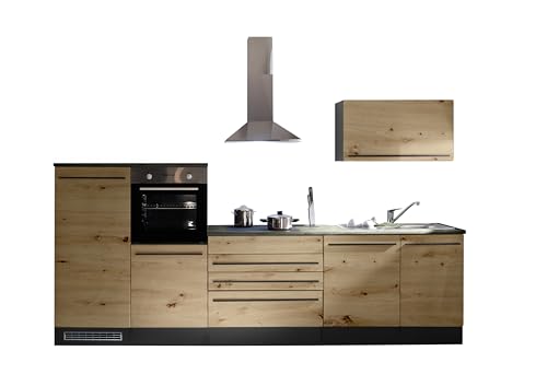 Jazz 4 Moderne Küchenzeile mit Elektrogeräten in Anthrazit, Artisan Eiche Optik - Geräumige Einbauküche mit viel Stauraum - 320 x 200 x 60 cm (B/H/T)