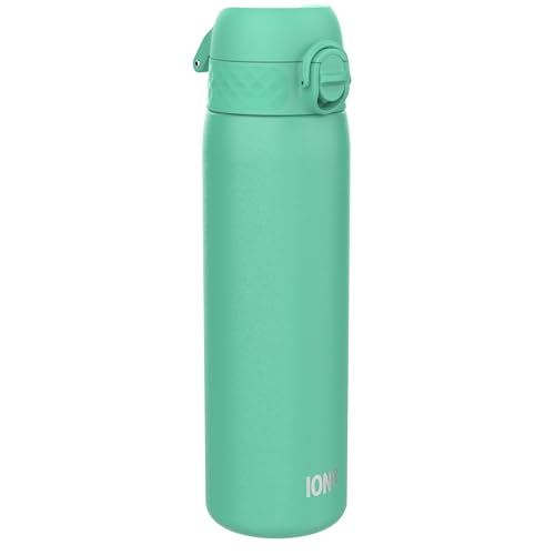 Image of Ion8 Steel Water Bottle, 600 ml /20 oz, Leak Proof, Easy to Open, Secure Lock, Dishwasher Safe, Flip Cover, Fits Cup Holders, Carry Handle, Durable, Scratch Resistant, Carbon Neutral, Teal Green