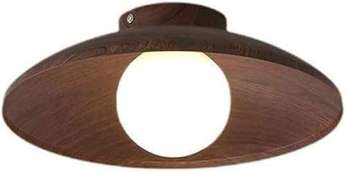 BQULLIQD 1-Light Retro Close to Ceiling Lamps, G9 Imitation Wood Grain Iron Lampshade Round Glass Ceiling Lighting, Home Bedside Wall Light Dressing Room Balcony Bedroom Lighting