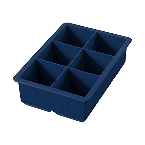 Tovolo Large 2” King Cube Ice Tray Deep Indigo Ice Cube Trays for Whiskey Cocktails Smoothies, Big Square Ice Cube Mold Silicone Freezer Tray for Perfect Rock Cubes BPA Free Dishwasher Safe