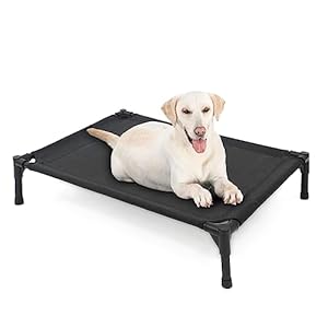 Elevated Dog Bed for Large Dogs, Raised Dog Cot Fits Up to 120 LBs, Heavy Duty Pet Cots with Durable Supportive Teslin Recyclable Washable Mesh, Indoor & Outdoor Pet Bed, Black