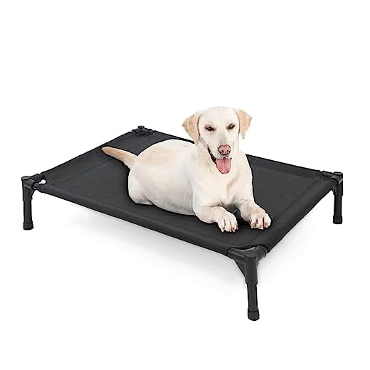 Garnpet Elevated Dog Bed for Large Dogs, Raised Dog Cot Beds Fits Up to 150 LBs, Heavy Duty Pet Cots with Durable Supportive Teslin Recyclable Washable Mesh, Indoor & Outdoor Dog Bed, Black