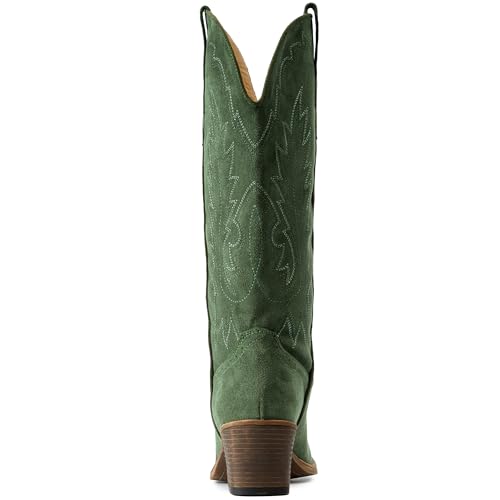 Image of IUV Suede Cowboy Boots For Women Chunky Heel Pointed Toe Cowgirl Boots