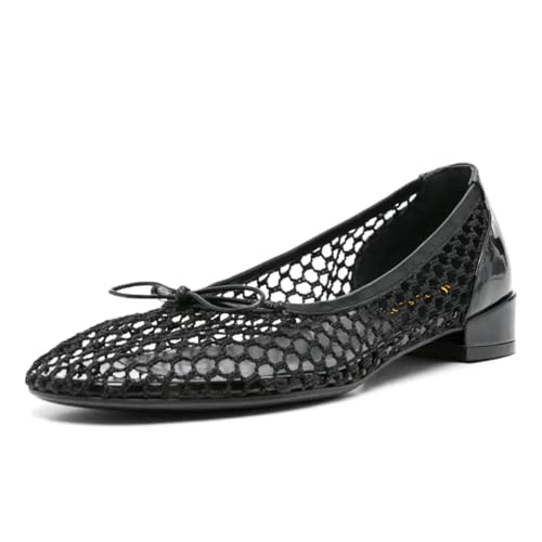 Women Unique Bowknot Round Toe Mesh Flats Slip on Low Heel Comfortable Pumps for Party Office Daily Dress Size 4-16 US2