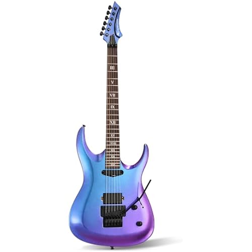 Leo Jaymz Tsunami Electric Guitar Mahogany Body & Roasted Maple Neck, HH Pickups with Rail, Double-Locking Tremolo, 24 Frets(Chameleon)