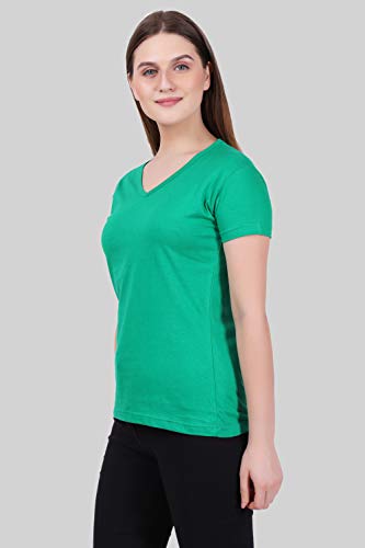 Image of FLEXIMAA Women's Cotton Plain V Neck Half Sleeve T-Shirt