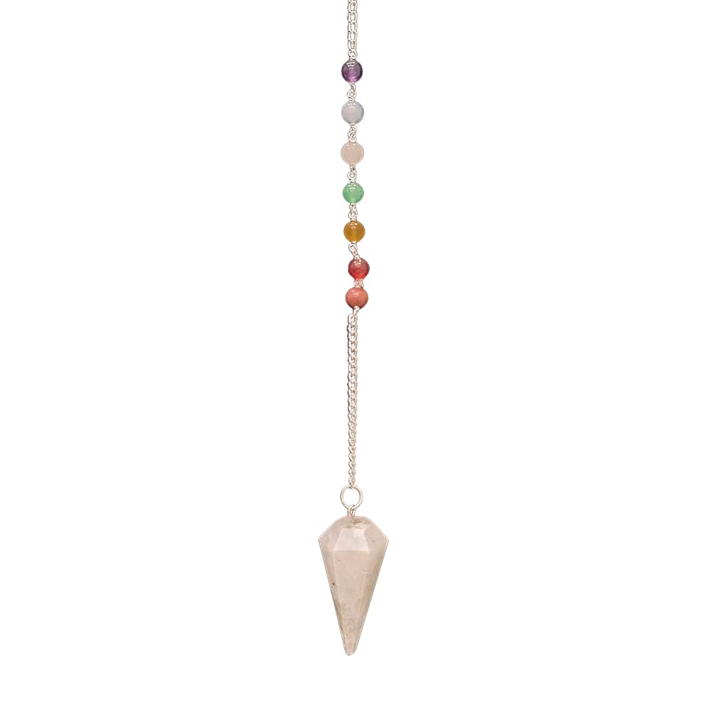 VIE Naturals Pendulum with 7 Chakra Beaded Chain, Rainbow Moonstone, One
