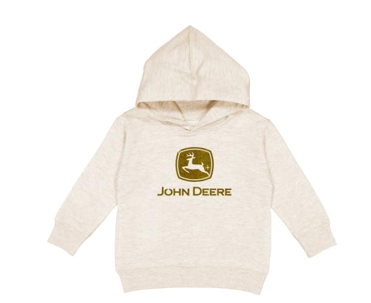 John Deere Youth Girls Heathered Ivory Hoodie with Gold Glitter Logo