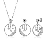 Meissa Rose Gold Bridal Earrings Necklaces Set for Wedding Cute Moon Star Dangle Earrings 925 Sterling Silver Statement Earrings Handmade Hypoallergenic Trendy Gifts for Brides, Silver