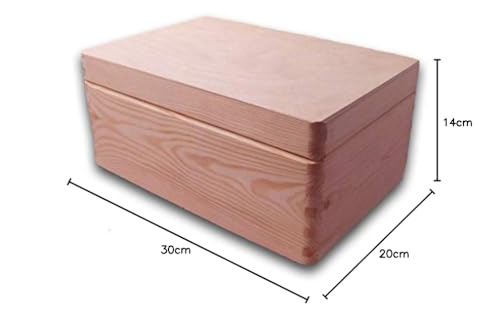 Unfinished wooden box, DIY, storage box with lid, no handle holes, 30 cm x 20 cm x 14 cm