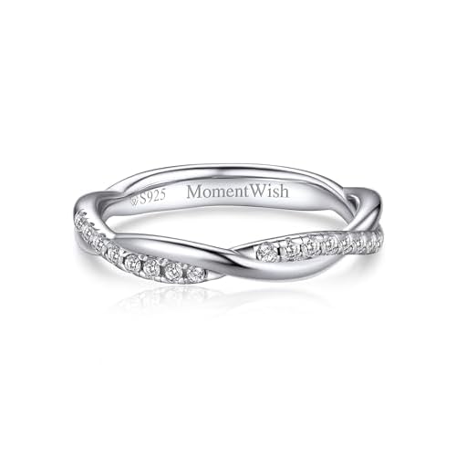 MomentWish Wedding Bands for Women, Moissanite Engagement Ring, Simulated Diamond Wedding Ring S925 Sterling Silver Eternity Rings 4 Twisted 4