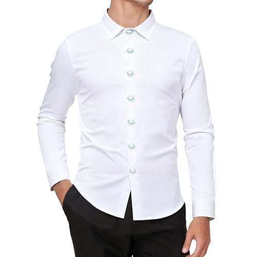 Camisa genérica para hombre manga larga diseño bordado Omnisciente Omnisciente informal con botones para negocios y diarios Top Casual Shirt, blanco, L