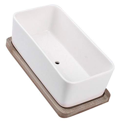 Yardwe Vaso Bonsai de cerâmica retangular com 2 peças para decoração de mesa doméstica